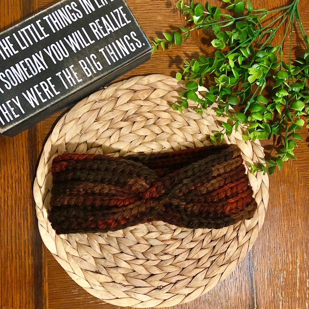Handmade Brown Thick Crochet Knit Twist Headband